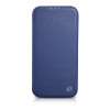iCarer CE Premium Leather Folio Case natūralios odos dėklas knygelė iPhone 14 Plus telefonui, magnetinis, MagSafe, mėlynas (WMI14220715-BU)