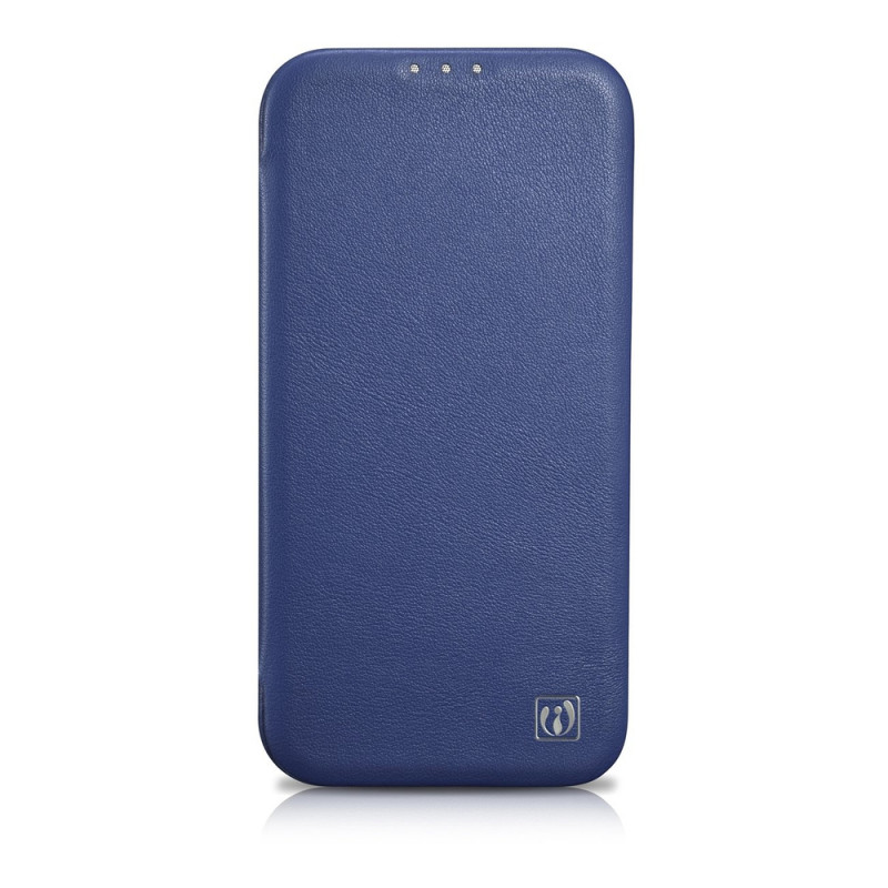 iCarer CE Premium Leather Folio Case natūralios odos dėklas knygelė iPhone 14 Plus telefonui, magnetinis, MagSafe, mėlynas (WMI14220715-BU)