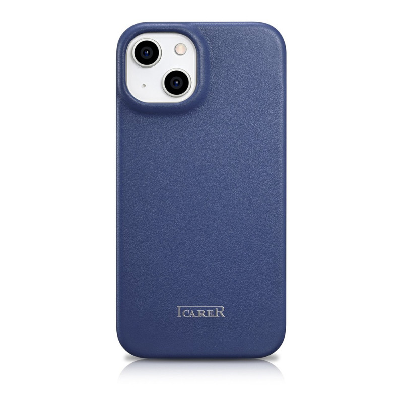 iCarer CE Premium Leather Folio Case natūralios odos dėklas knygelė iPhone 14 Plus telefonui, magnetinis, MagSafe, mėlynas (WMI14220715-BU)
