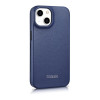 iCarer CE Premium Leather Folio Case natūralios odos dėklas knygelė iPhone 14 Plus telefonui, magnetinis, MagSafe, mėlynas (WMI14220715-BU)