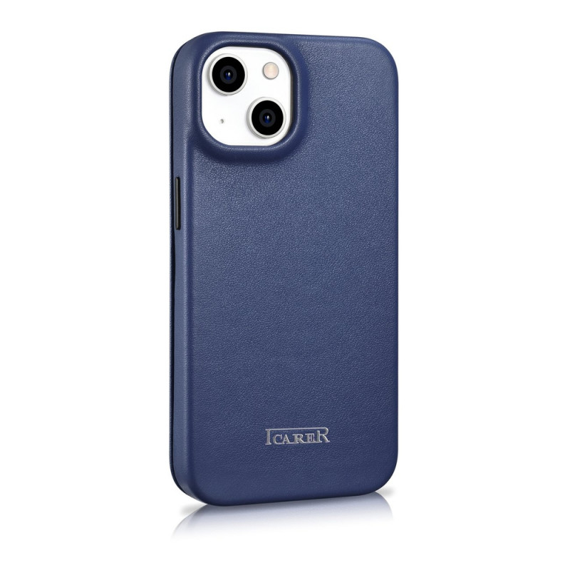 iCarer CE Premium Leather Folio Case natūralios odos dėklas knygelė iPhone 14 Plus telefonui, magnetinis, MagSafe, mėlynas (WMI14220715-BU)