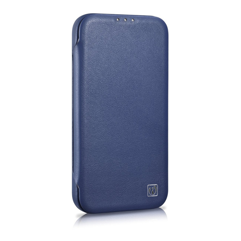 iCarer CE Premium Leather Folio Case natūralios odos dėklas knygelė iPhone 14 Plus telefonui, magnetinis, MagSafe, mėlynas (WMI14220715-BU)