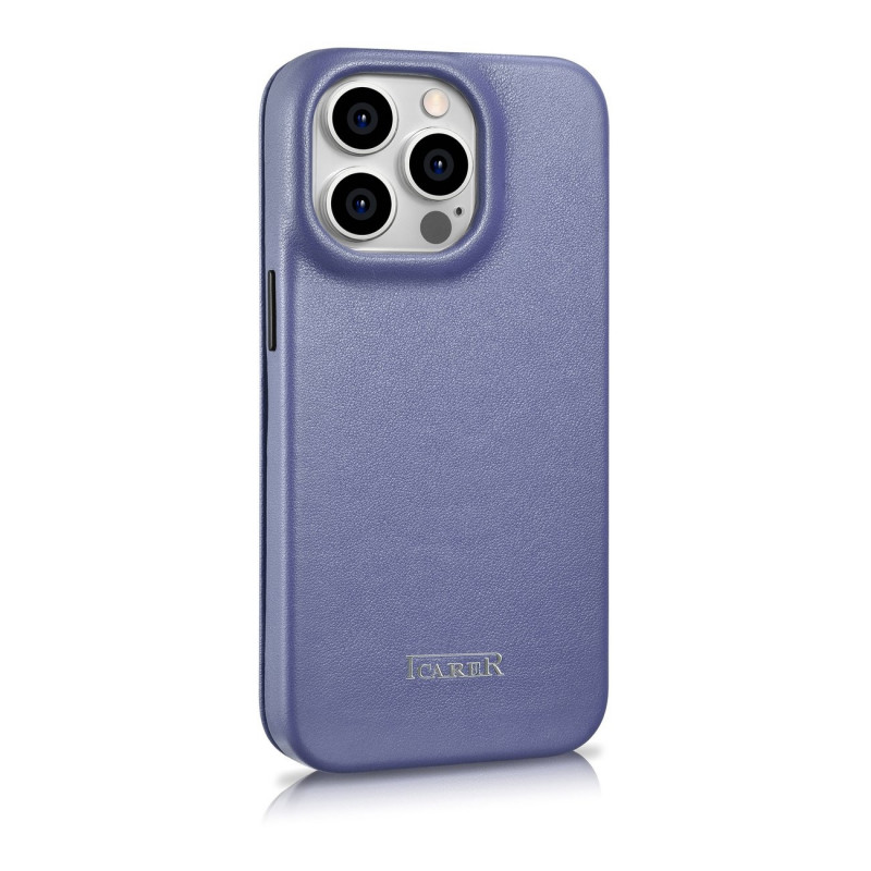 iCarer CE Premium Leather Folio Case natūralios odos dėklas knygelė Apple iPhone 14 Pro Max telefonui, MagSafe, šviesiai violetinis (ICR419)