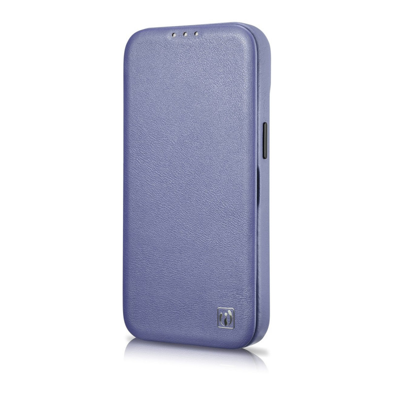 iCarer CE Premium Leather Folio Case natūralios odos dėklas knygelė Apple iPhone 14 Pro Max telefonui, MagSafe, šviesiai violetinis (ICR419)