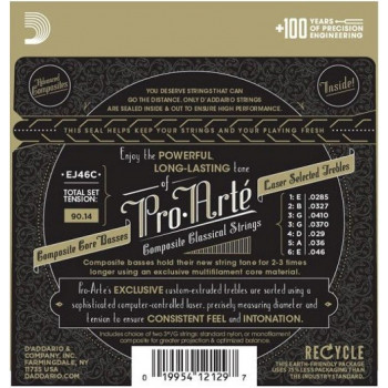 Daddario D'Addario EJ46 Pro-Arté stygos klasikinei gitarai, didelis įtempimas, 28-44