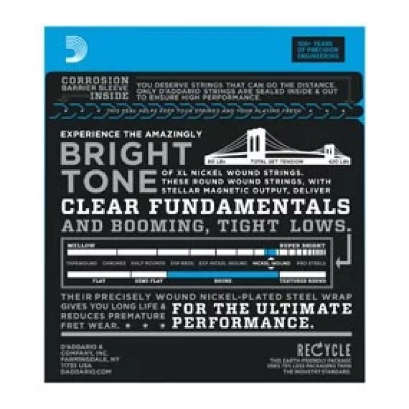 Daddario D'Addario EXL165 stygos basinei gitarai, Regular Light 45–105