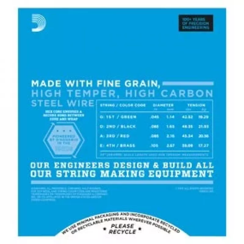 Daddario D'Addario EXL165 stygos basinei gitarai, Regular Light 45–105