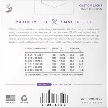 Daddario D'Addario XSAPB1152 stygos akustinei gitarai, 11–52