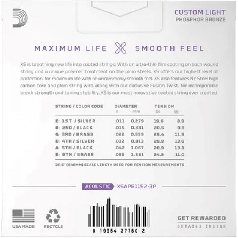 Daddario D'Addario XSAPB1152 stygos akustinei gitarai, 11–52