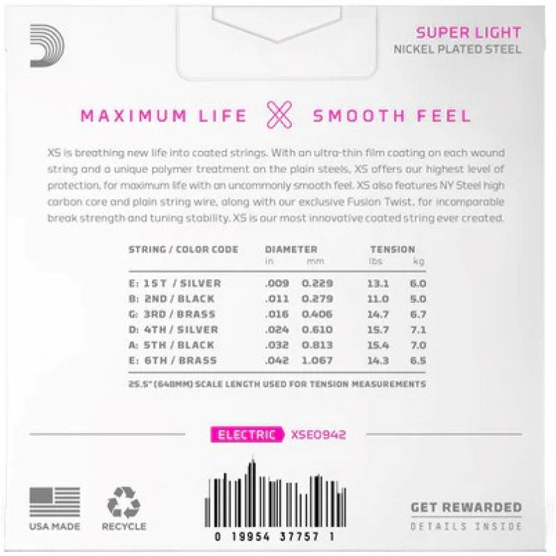 Daddario D'Addario XSE0942 stygos elektrinei gitarai, Super Light 9–42