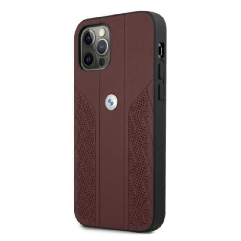 BMW BMHCP12LRSPPR Curve Perforate odinis kietojo tipo dėklas, tinkantis Apple iPhone 12 Pro Max, raudonas