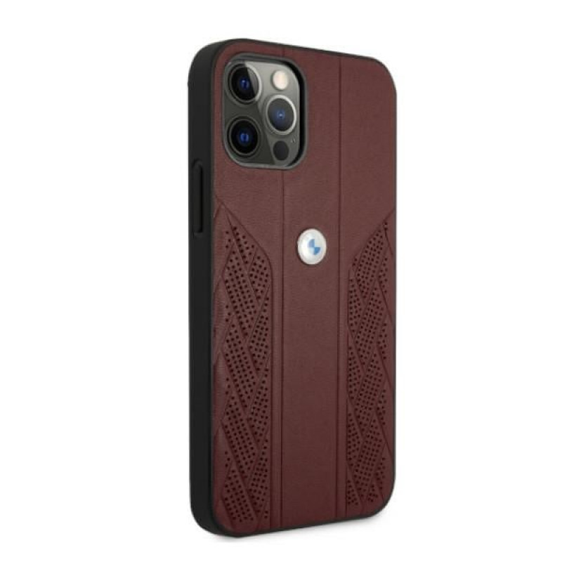 BMW BMHCP12LRSPPR Curve Perforate odinis kietojo tipo dėklas, tinkantis Apple iPhone 12 Pro Max, raudonas