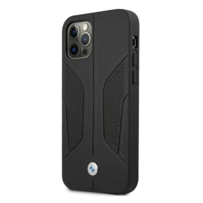 BMW BMHCP12MRSCSK Perforate Sides odinis kietojo tipo dėklas, tinkantis Apple iPhone 12 / 12 Pro, juodas