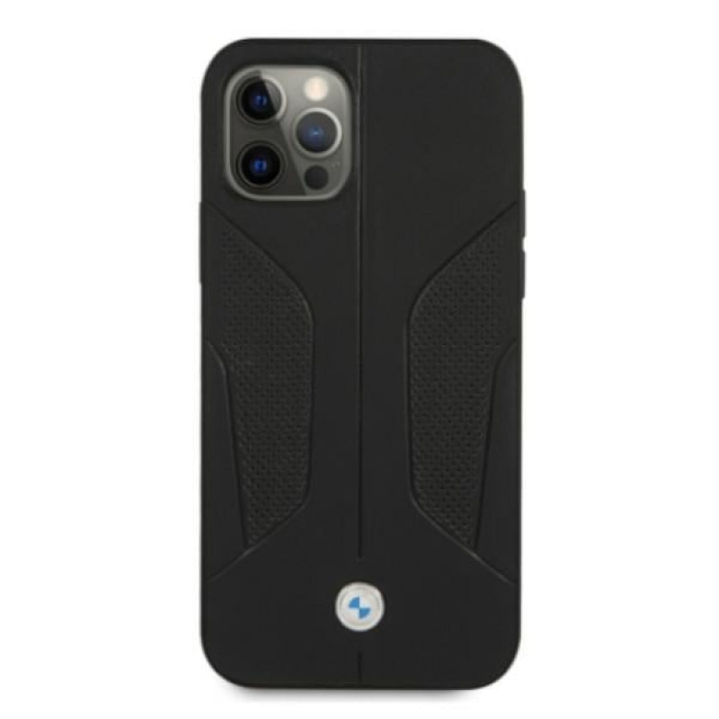 BMW BMHCP12MRSCSK Perforate Sides odinis kietojo tipo dėklas, tinkantis Apple iPhone 12 / 12 Pro, juodas