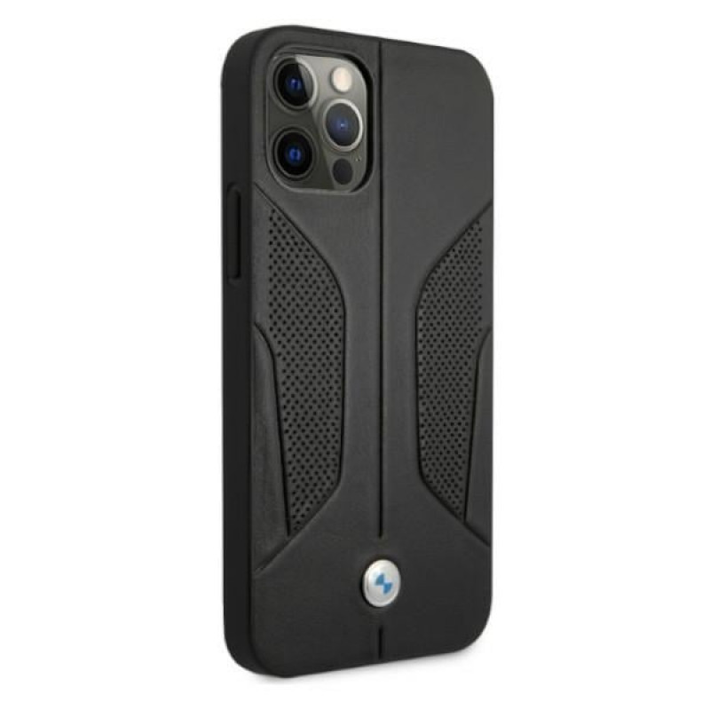 BMW BMHCP12MRSCSK Perforate Sides odinis kietojo tipo dėklas, tinkantis Apple iPhone 12 / 12 Pro, juodas