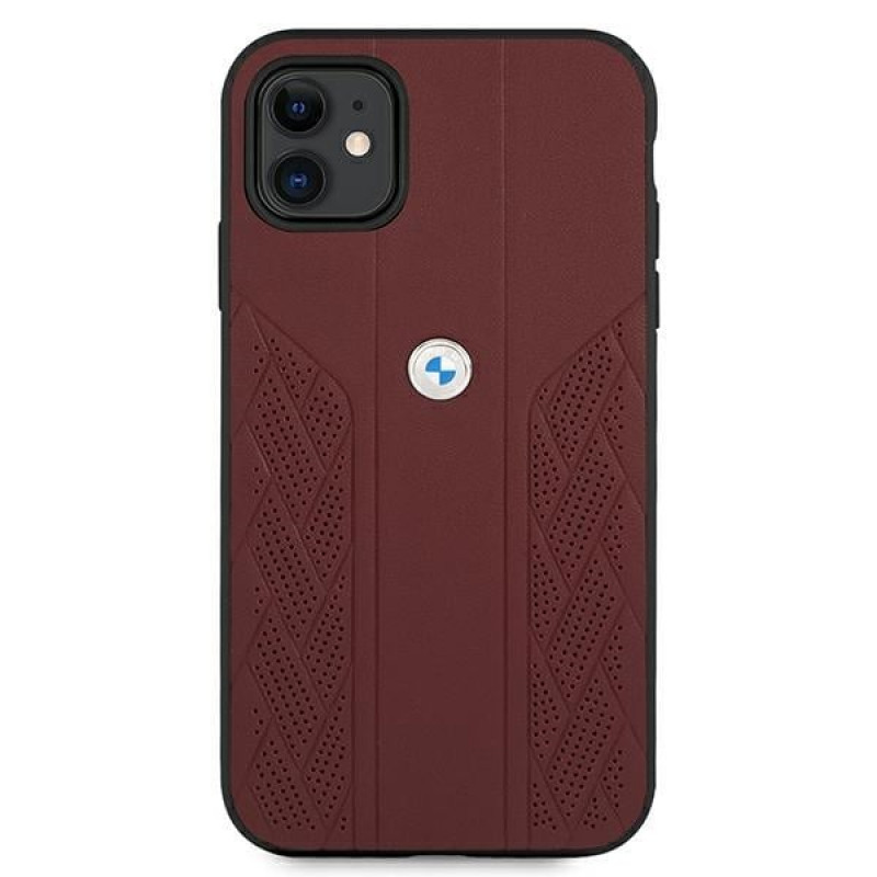 BMW BMHCN61RSPPR Leather Curve Perforate kietas dėklas Apple iPhone 11, raudonas
