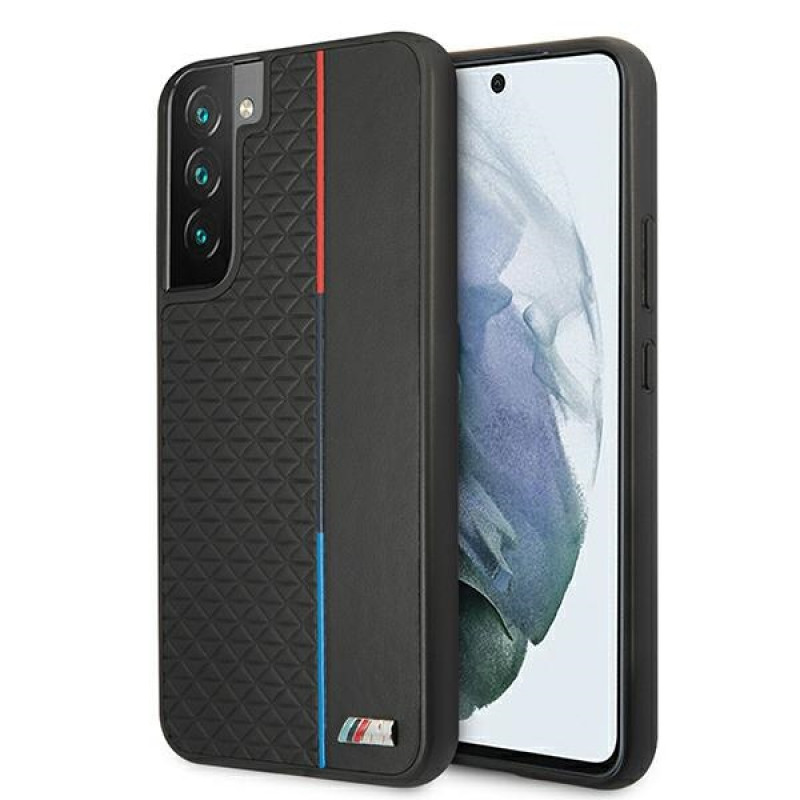 BMW BMHCS22MTRTBK kietas dėklas Samsung Galaxy S22+ telefonui, M Collection Triangles, juodos spalvos