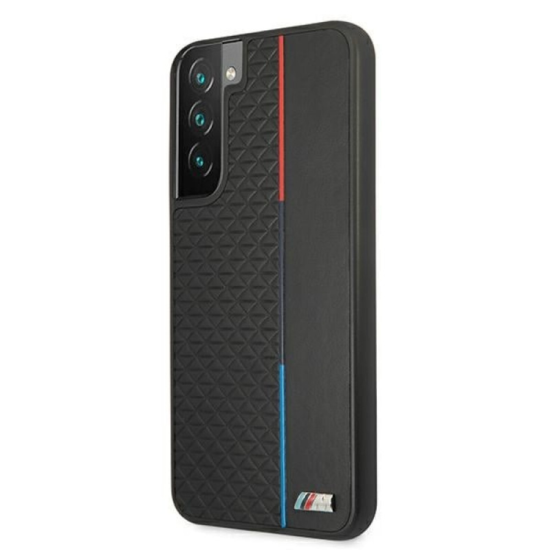 BMW BMHCS22MTRTBK kietas dėklas Samsung Galaxy S22+ telefonui, M Collection Triangles, juodos spalvos