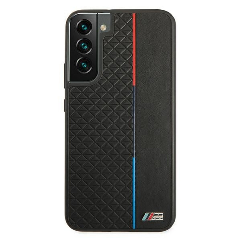 BMW BMHCS22MTRTBK kietas dėklas Samsung Galaxy S22+ telefonui, M Collection Triangles, juodos spalvos
