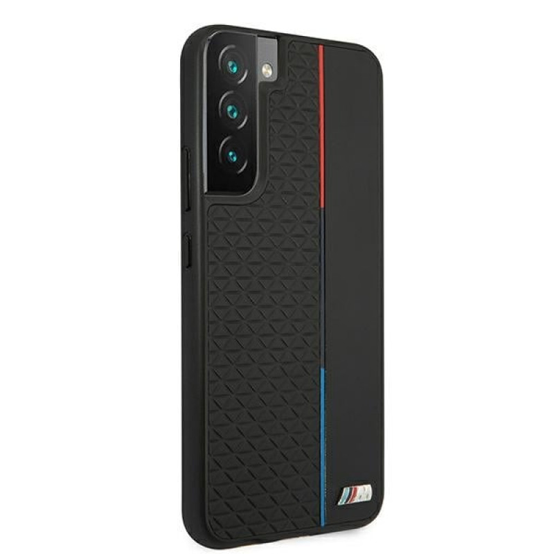 BMW BMHCS22MTRTBK kietas dėklas Samsung Galaxy S22+ telefonui, M Collection Triangles, juodos spalvos