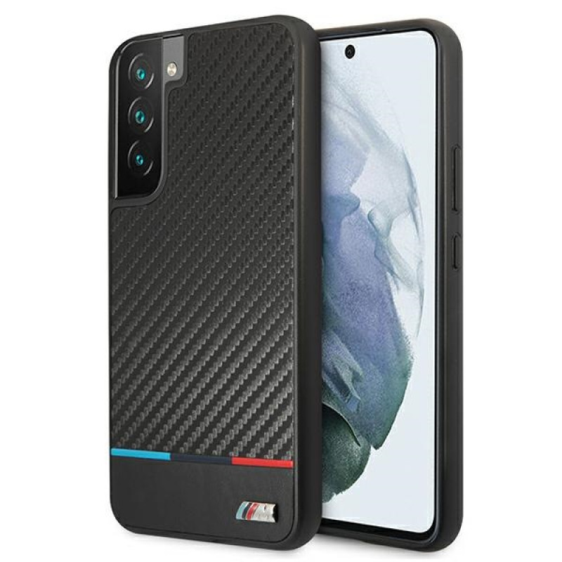 BMW BMHCS22MPUCARTCBK kietas dėklas Samsung Galaxy S22+ telefonui, M Collection Triangles, juodos spalvos