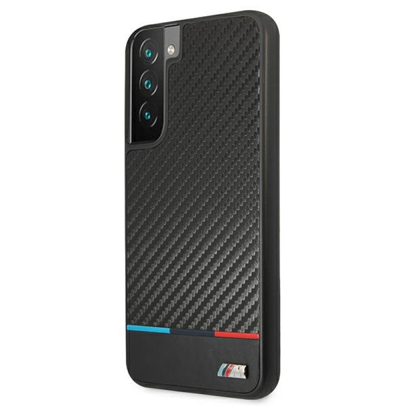 BMW BMHCS22MPUCARTCBK kietas dėklas Samsung Galaxy S22+ telefonui, M Collection Triangles, juodos spalvos