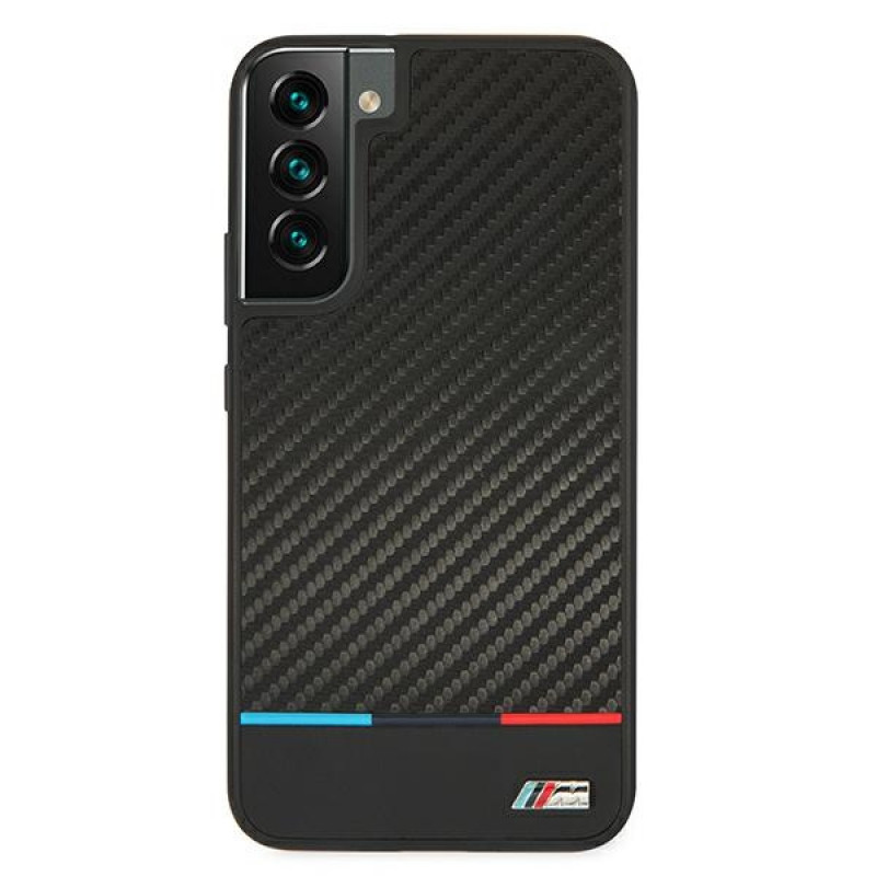 BMW BMHCS22MPUCARTCBK kietas dėklas Samsung Galaxy S22+ telefonui, M Collection Triangles, juodos spalvos