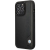 BMW BMHCP14L22RBDK Leather Blue Dots kietas telefono dėklas modeliui iPhone 14 Pro 6,1", juodas