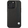 BMW BMHCP14L22RBDK Leather Blue Dots kietas telefono dėklas modeliui iPhone 14 Pro 6,1", juodas