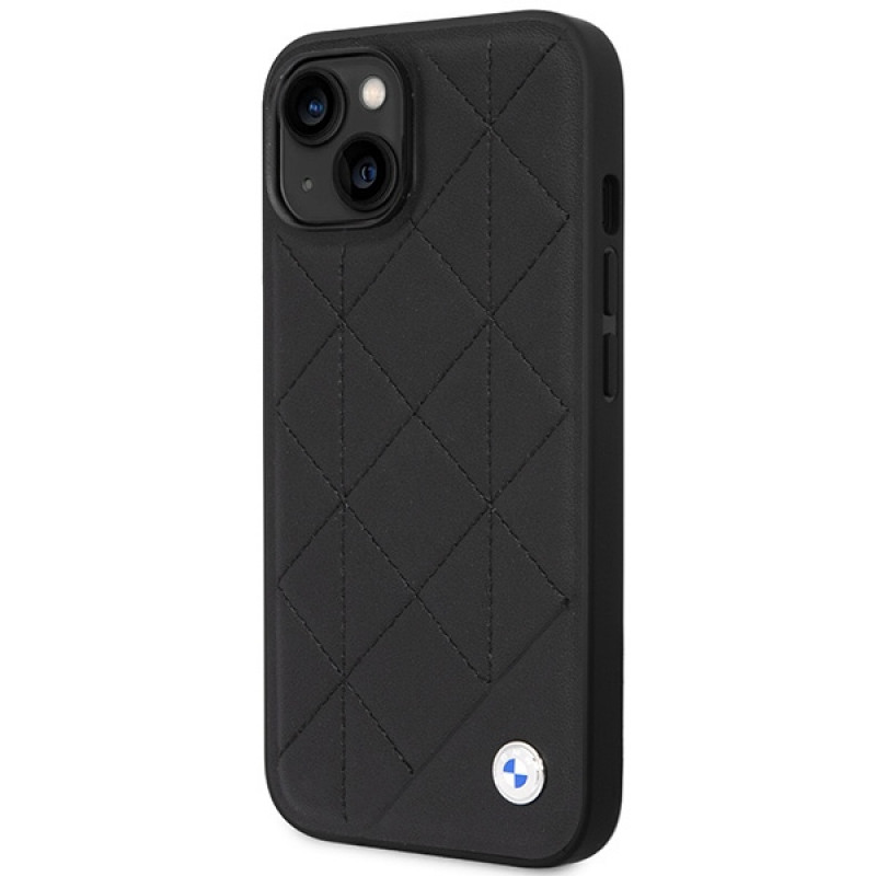 BMW BMHCP14S22RQDK Leather Quilted kietas telefono dėklas modeliui iPhone 14 6,1", juodas