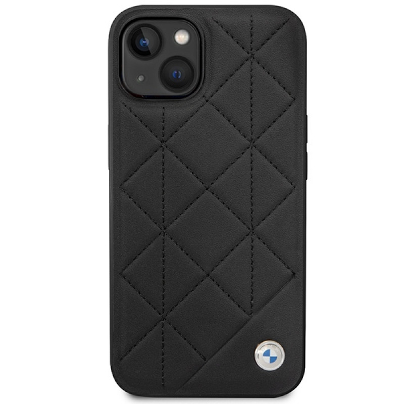 BMW BMHCP14S22RQDK Leather Quilted kietas telefono dėklas modeliui iPhone 14 6,1", juodas
