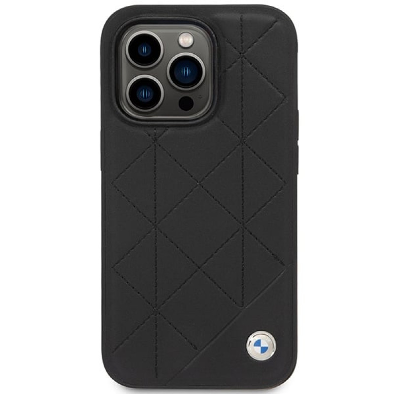 BMW BMHCP14L22RQDK Leather Quilted kietas telefono dėklas modeliui iPhone 14 Pro 6,1", juodas