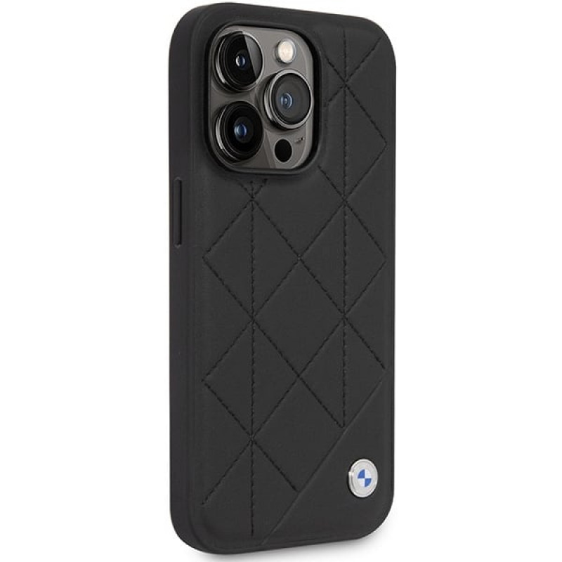 BMW BMHCP14L22RQDK Leather Quilted kietas telefono dėklas modeliui iPhone 14 Pro 6,1", juodas