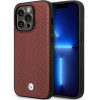 BMW BMHCP14L22RFGR Leather Diamond Pattern kietas telefono dėklas modeliui iPhone 14 Pro 6,1", bordo spalvos