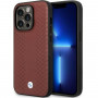 BMW BMHCP14X22RFGR Leather Diamond Pattern kietas telefono dėklas modeliui iPhone 14 Pro Max 6,7", bordo spalvos