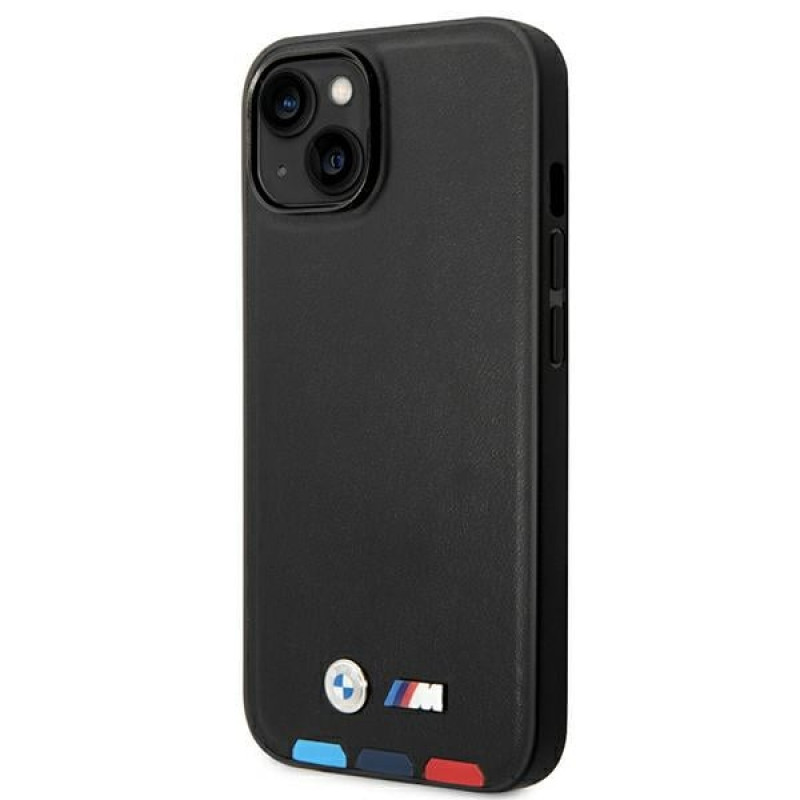 BMW BMHCP14M22PTDK apsauginis dėklas, skirtas iPhone 14 Plus, juodas, Leather Stamp Tricolor