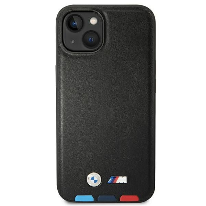 BMW BMHCP14M22PTDK apsauginis dėklas, skirtas iPhone 14 Plus, juodas, Leather Stamp Tricolor