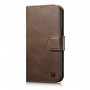 iCarer Oil Wax Wallet Case 2in1 iPhone 14 Plus dėklas su atvartu iš odos, Anti-RFID, rudas (WMI14220723-BN)