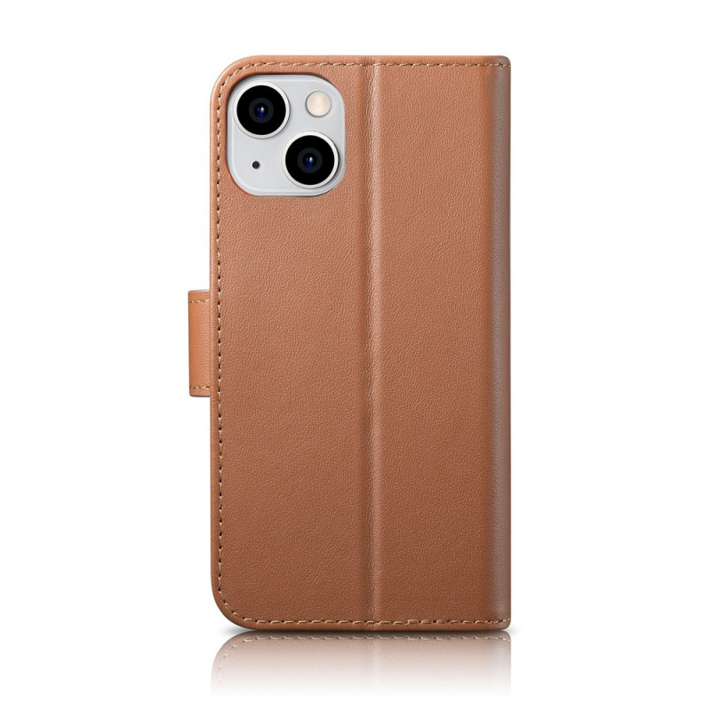 iCarer Wallet Case 2in1 iPhone 14 Plus dėklas su atvartu iš odos, Anti-RFID, rudas (WMI14220727-BN)