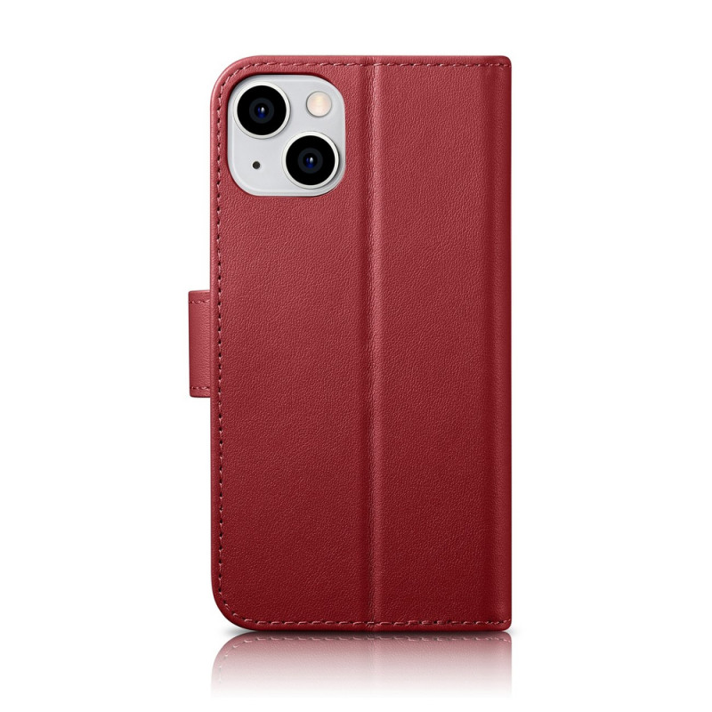 iCarer Wallet Case 2in1 iPhone 14 Plus dėklas su atvartu iš odos, Anti-RFID, raudonas (WMI14220727-RD)