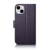 iCarer Wallet Case 2in1 iPhone 14 Plus dėklas su atvartu iš odos, Anti-RFID, tamsiai violetinis (WMI14220727-DP)