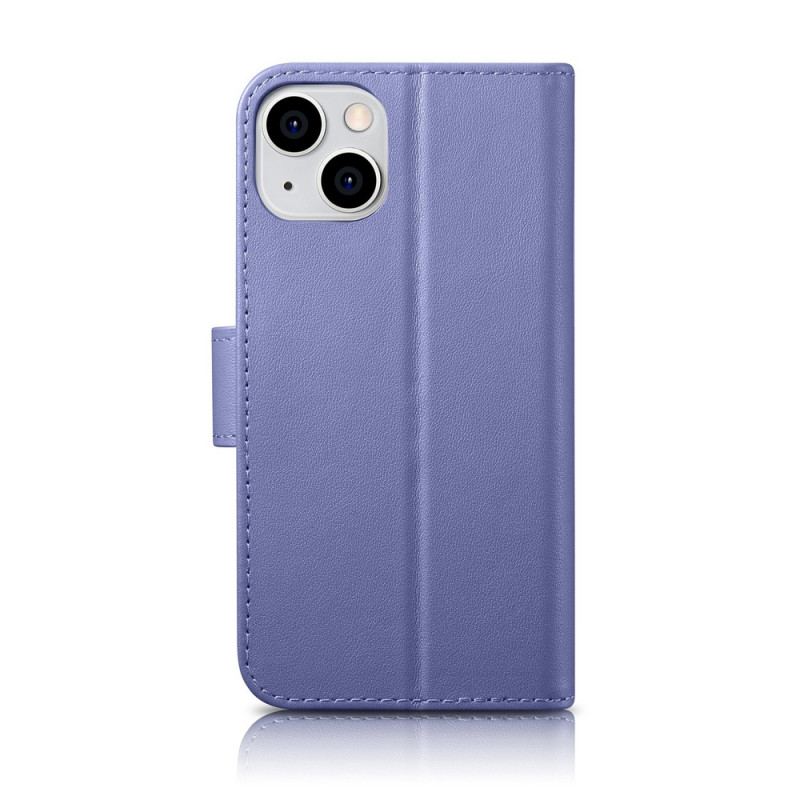 iCarer Wallet Case 2in1 iPhone 14 Plus dėklas su atvartu iš odos, Anti-RFID, šviesiai violetinis (WMI14220727-LP)