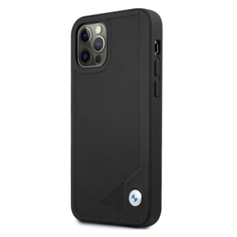 BMW Leather Deboss išmaniojo telefono kietasis dėklas Apple iPhone 12 / 12 Pro, juodas (BMHCP12MRCDPK)