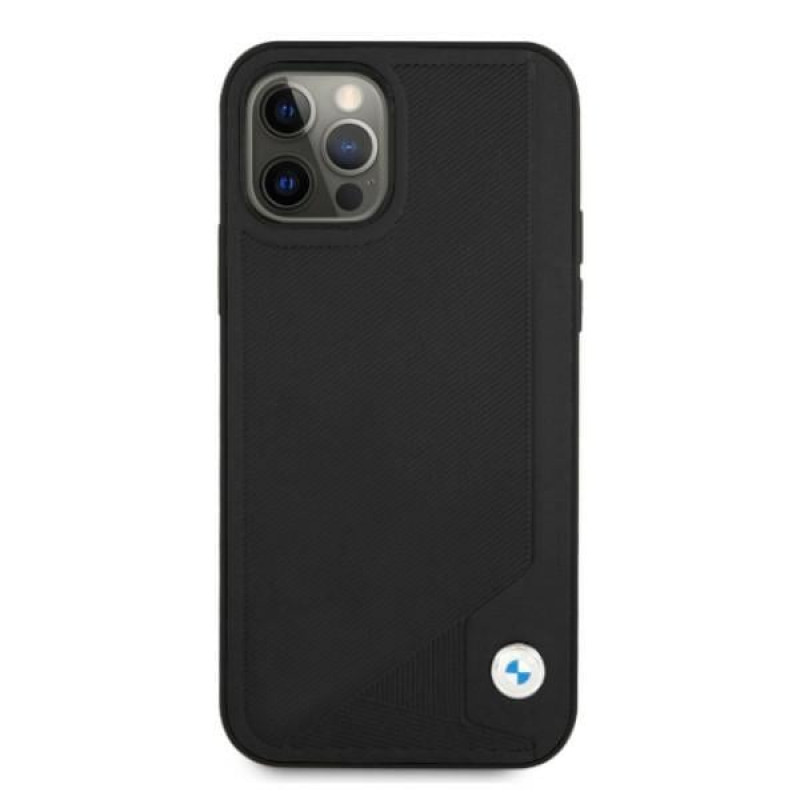 BMW Leather Deboss išmaniojo telefono kietasis dėklas Apple iPhone 12 / 12 Pro, juodas (BMHCP12MRCDPK)