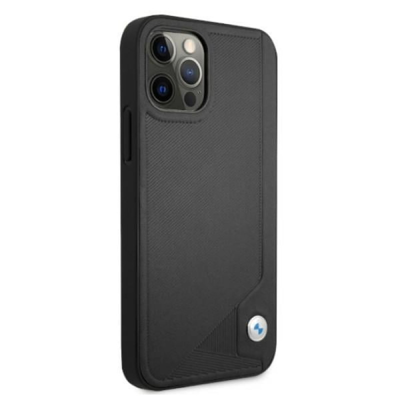 BMW Leather Deboss išmaniojo telefono kietasis dėklas Apple iPhone 12 / 12 Pro, juodas (BMHCP12MRCDPK)