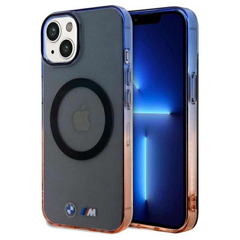 BMW BMHMP15MHTGE Gradient Bumper MagSafe dėklas Apple iPhone 15 Plus / 14 Plus, pilkas