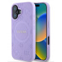 Guess Saffiano Peony Stamp MagSafe dėklas, skirtas Apple iPhone 16, purpurinis