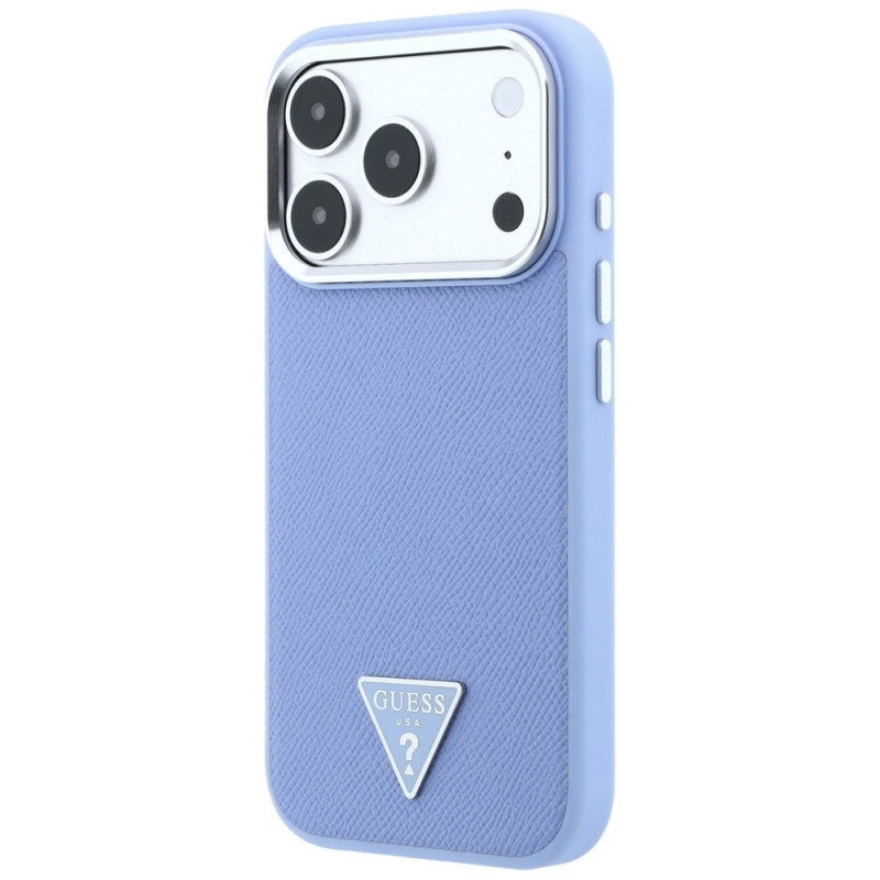 Guess Grained Triangle Logo MagSafe dėklas Apple iPhone 18 Pro / 17 Pro, mėlynas