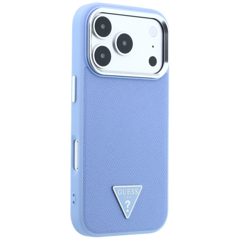 Guess Grained Triangle Logo MagSafe dėklas Apple iPhone 18 Pro / 17 Pro, mėlynas