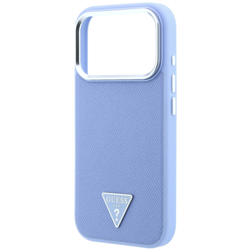 Guess Grained Triangle Logo MagSafe dėklas Apple iPhone 18 Pro / 17 Pro, mėlynas